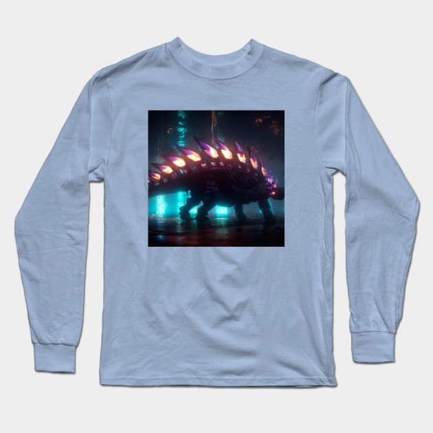 Futuristic Cyberpunk Stegosaurus Long Sleeve T-Shirt by Star Scrunch